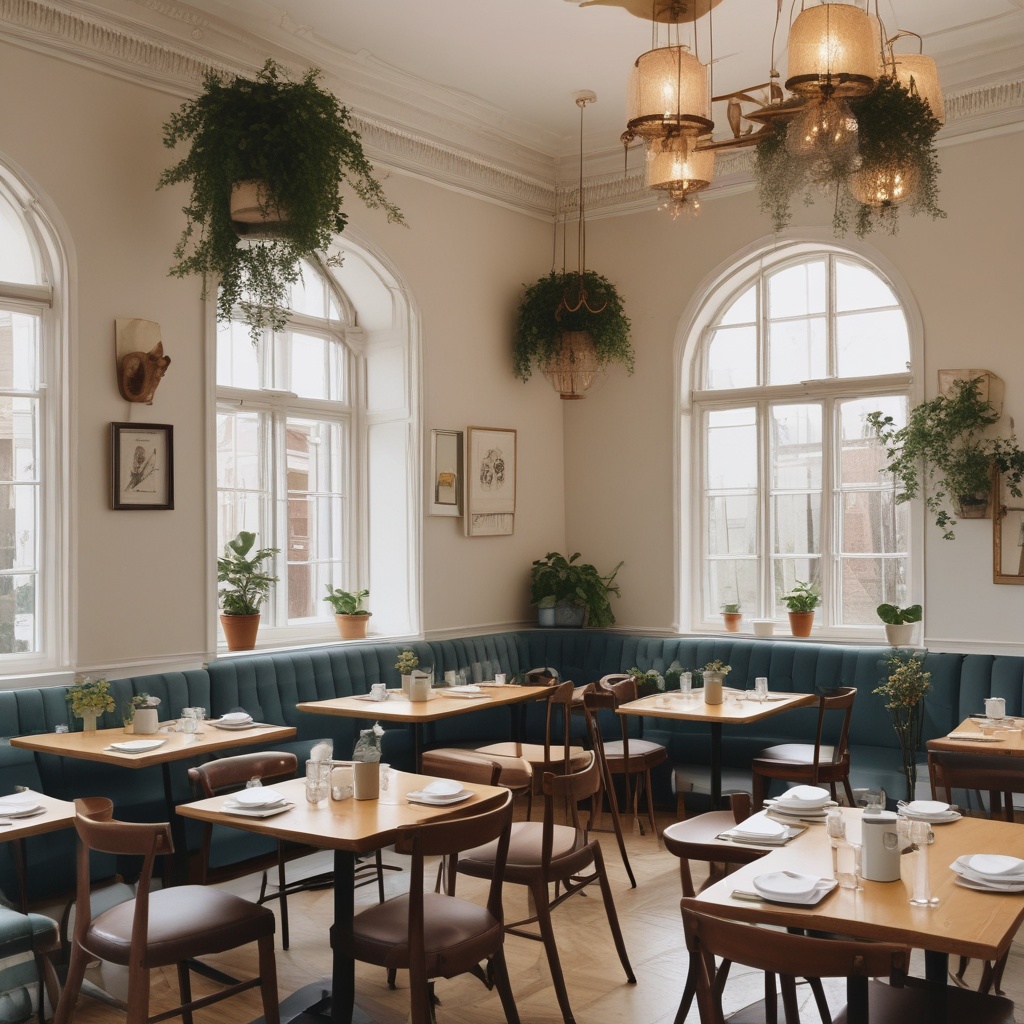 Seating area of Dear Breakfast with beautifully arranged tables